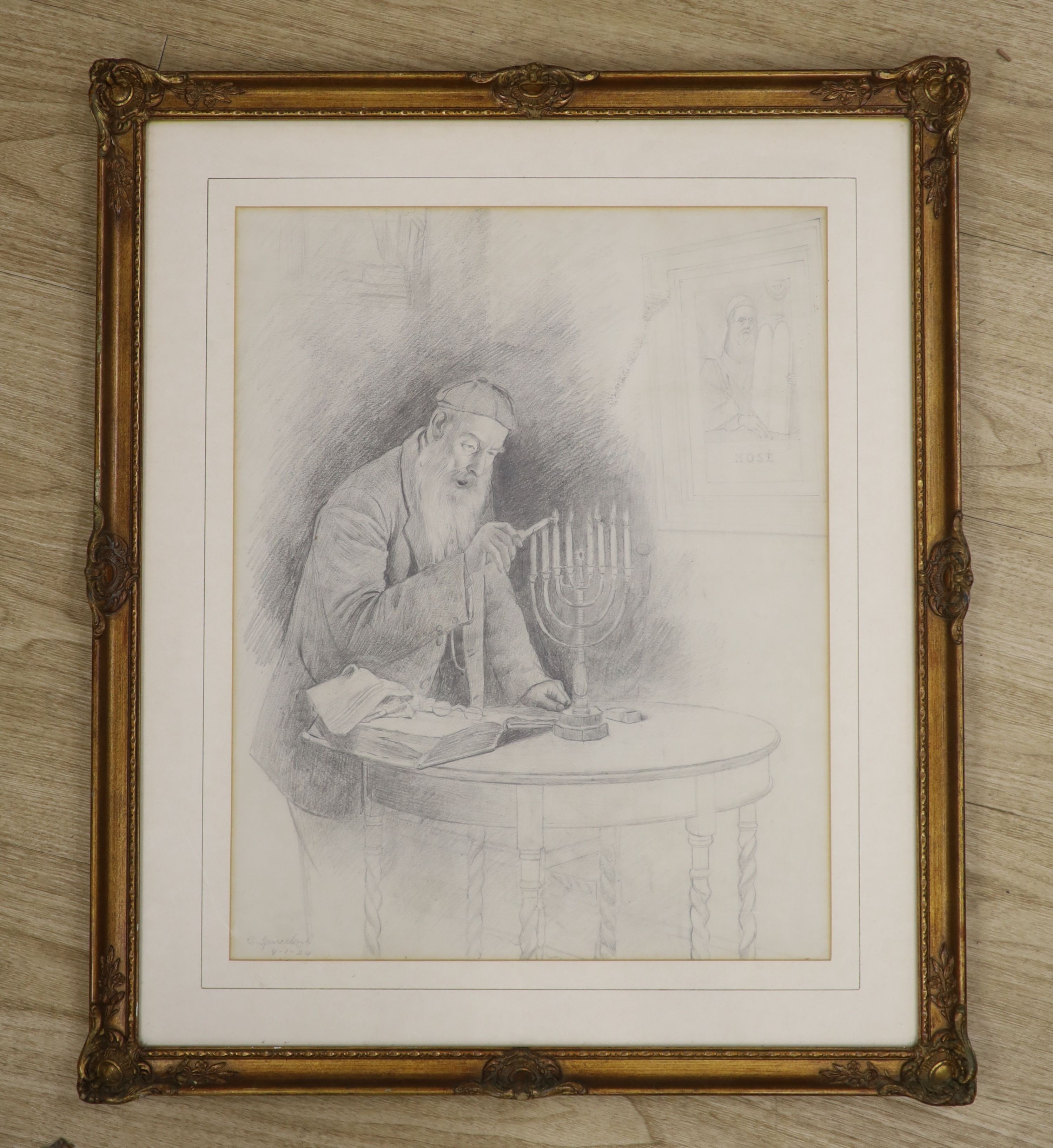 Charles Spencelayh (1865-1958), pencil drawing, 'Chanukah', signed and dated 1924, 48 x 38cm